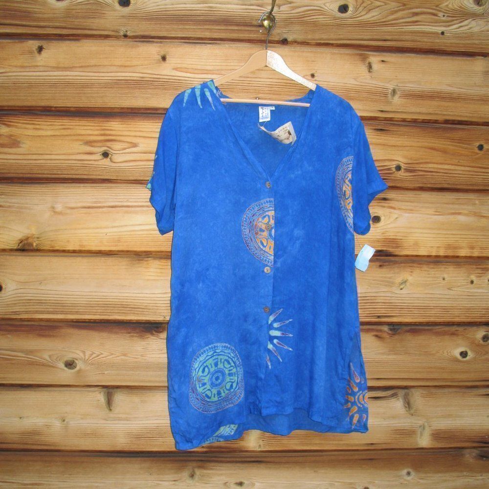 NWT Blue Vintage 90's Batik Swim Cover Tunic Top